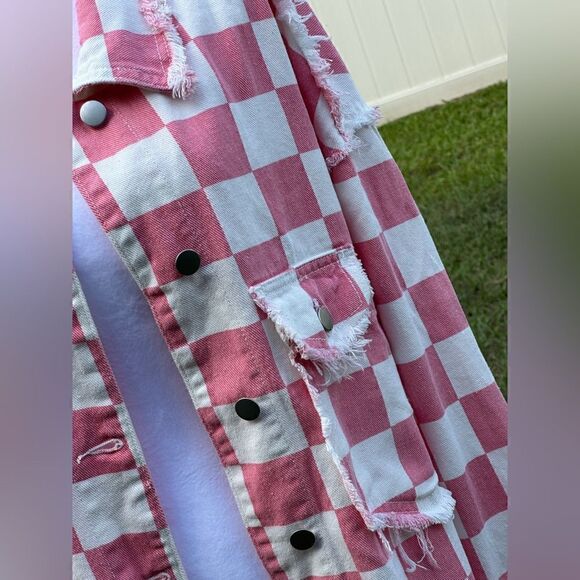 NWOT Pol barbie pink & white checkered boho y2k Shacket Sz S - Picture 8 of 8